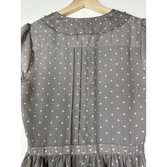 Lauren Conrad Gray Polka Dot Rhinestone Collar Dress Size 6 - Picture 8 of 10